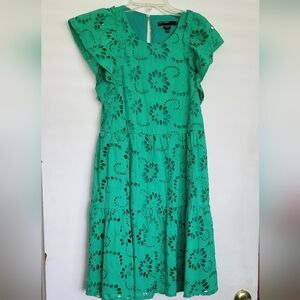 Maggy London Kelly Green Eyelet Womens Shift Dress Size 8 Like New